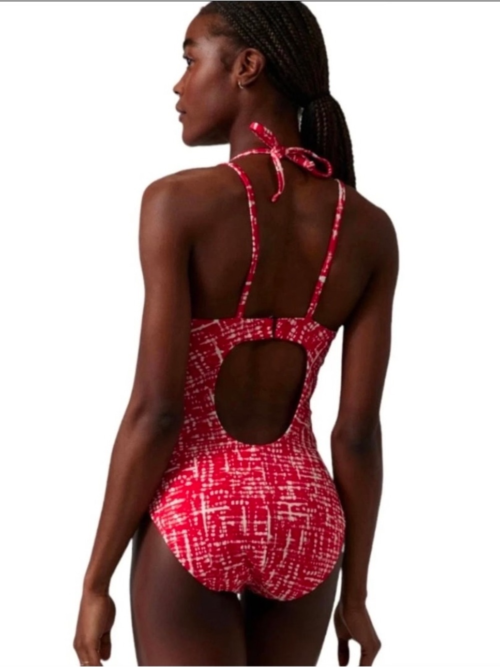 Athleta Keyhole One Piece Swimsuit Red White Small